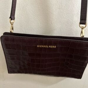 Michael Kors Burgundy Damson Crocodile Embossed Crossbody Bag